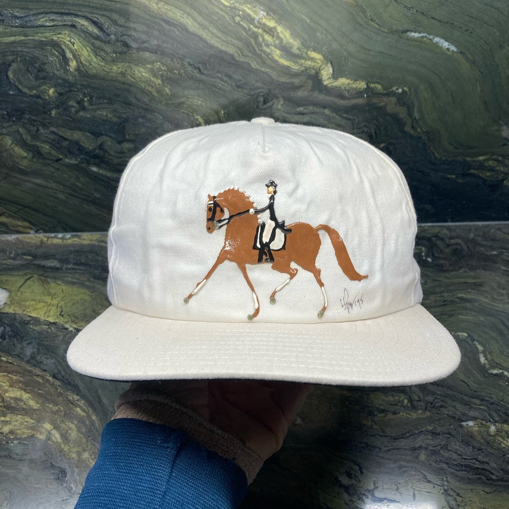 Equestrian Hand Painted Ball Cap Hat Horse Dressage White New - Picture 13 of 16